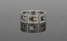 18ct White Gold Diamond Gucci Style Ring, Continuous Band Of Letter ''G'' Pave Set With Round Modern