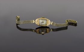 Ladies two Tone 1920's 9ct Gold Watch Attached To A 9ct Gold Mesh Bracelet Swiss movement, 15