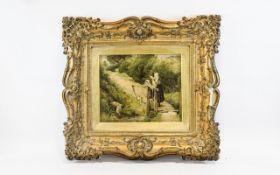 A Late 19th Century Print In Original Period Gilt Frame Depicting a group of four children at play