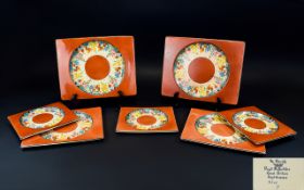Royal Staffordshire Art Deco Period Set of Seven ( 7 ) Biarritz Plates ' Chloris ' Design,