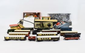 OO Gauge, Box Containing A Mixed Lot Of Carriages, Engines, Rolling Stock & Station Building .
