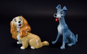 Wade Walt Disney Productions Porcelain Figures ( 2 ) ' Lady and The Tramp ' c.