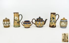 A Collection of Late 19th Century Doulton Lambeth Tubelined and Applied Decoration Pieces.