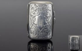Edwardian Solid Silver Ladies Cigarette Case with Chased Decoration to Back and Front.