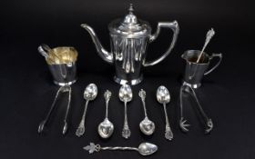 Embassy Silver Plated 3 Piece Single Tea Service + a Collection of Teaspoons and Sugar Nips ( 10 )