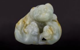 Antique Period Chinese White Jade Three Monkeys Sculpture of Very Fine Quality, From a Private