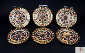 Royal Crown Derby Old Imari Pattern Set of Six Side Plates. Pattern 1128 & Date 1919.