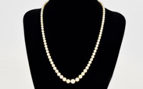 1920's Period Single Strand Cultured Pearl Necklace with Silver and Marcasite Set Clasp.
