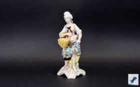 Sitzendorf 19th Century Fine Quality Hand Painted / Enamels Porcelain Figure of a Young Woman