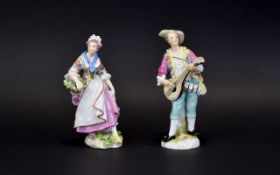 Hochst 19th Century Hand Painted Porcelain Figurine of a Young Woman Carrying a Basket of Flowers