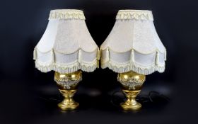 A Pair Of Decorative Table Lamps Two in total, each with yellow gold neoclassical style bases.