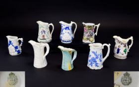 A Fine Collection of 19th Century Small Jugs - Various Patterns ( 8 ) Eight In Total.