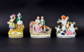 Staffordshire Mid 19th Century Collection of Interesting and Colourful Figure Groups ( 3 ) Three In