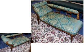 Victorian Chaise Longue, Of Typical Form Upholstered In Green Fabric , Short Cabriole Legs