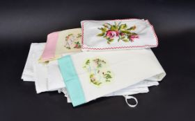 A Collection Of Vintage Embroidered Linen A small and varied collection to include crochet detail