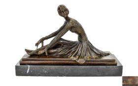 A Contemporary Bronze Sculpture / Figure In The Chiparus Style of The Sitting Dancer From 1930's.