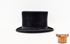 Top Hat In Fitted Leather Hat Box, Both Unmarked,