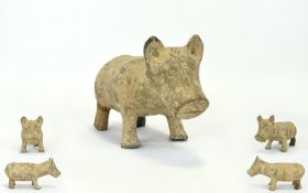 Chinese Stoneware Carved Figure Depicting A Standing Pig, Possibly Tang (618-907) Length 9½