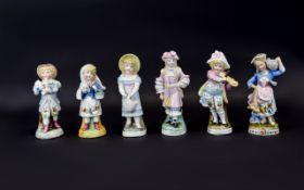 Conta and Boehme 19th Century - Good Collection of Hand Painted Ceramic Children Figurines ( 6 ) In