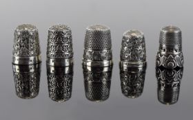 Antique Collection of Silver Thimbles ( 5 ) In Total. Various Silversmiths Includes Charles Horner.