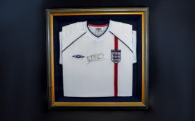 Autograph Interest Signed England Football Shirt Michael Owen Framed and mounted in large