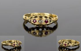 Antique - Ladies 18ct Gold Set Diamond and Garnet Dress Ring. Hallmark Chester 1903.