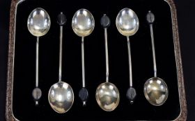 A Boxed Set of Six Silver Coffee Spoons, In As New Condition and Original Box.