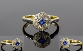 18ct Gold and Platinum Diamond and Sapphire Dress Ring.