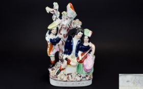 Staffordshire Mid 19th Century Hand Painted - Multi Colour Figure Group / Spill Vase ' The Rival '