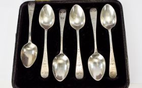 Scottish - Fine Set of Six Solid Silver Teaspoons with Original Box. Maker W.