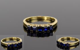 Ladies - Vintage 9ct Gold Set Five Stone Sapphire Dress Ring. Fully Hallmarked for 375 - 9ct Gold.