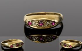 Edwardian 18ct Gold Set Ruby and Diamond Dress Ring. Fully Hallmarked for 18ct Gold.