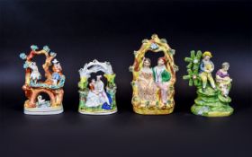 Staffordshire 19th Century Hand Painted Bocage Figure Groups ( 4 ) In Total.