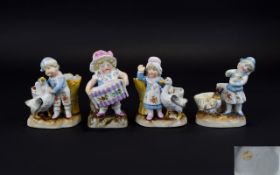 Conta and Boehme 19th Century Wonderful Hand Painted Porcelain Figural Match Holder / Strikers ( 4 )