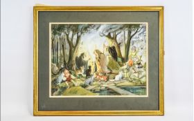 Illustration Interest Original Watercolour By Patience Arnold 1901-1922 'Witches And Dwarves
