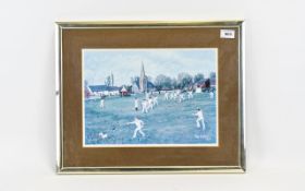 Cricket Interest Framed Print By Tom Dodson Housed in contemporary slim gold frame with wide