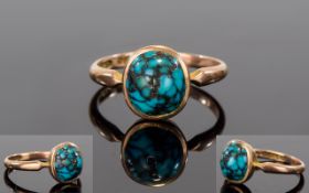 9ct Gold Single Stone Turquoise Matrix Set Dress Ring. Fully Hallmarked for 375 - 9ct Gold. 2.