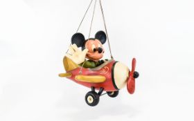 Walt Disney - Large Hand Painted Poly Resin Mickey Mouse Figure, Seated In Aeroplane with Ropes