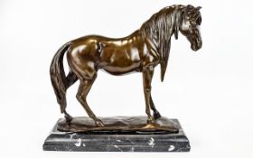 A Modern Large and Impressive Bronze Sculpture of a Stallion Horse In a Standing Position In All