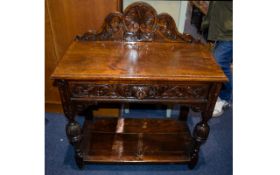 Carved Oak Buffet, Single Drawer, Carved Acanthus Decoration, Turned Carved Supports.