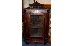 19thC Mahogany Wall Hanging Corner Cupboard, Pierced Gallery, Glazed Front.