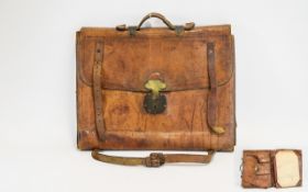 A Vintage Leather Artists Field Satchel Treated leather satchel with aged patina,