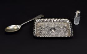 Victorian Period Embossed Silver Pin Dish - Profusely Decorated and with a Pie Crust Border.