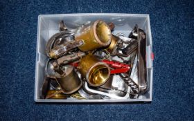 Box of Assorted Metalware including old lamps,