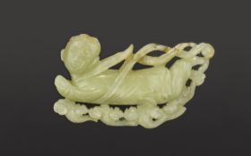 Antique Period Chinese White Jade of An Apsara, of Very Fine Quality. From a Private Collection.