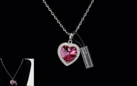 Swarovski Elements Heart Shaped Solid Silver Pendant with Attached Silver Chain.