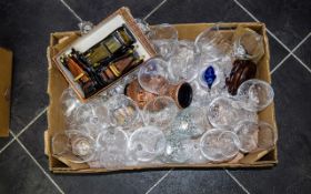 Box Of Assorted Drinking Glasses to include large wine glasses, tot glasses, water glasses,