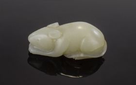 Antique Period - Chinese White Jade Mouse Sculpture. From a Private Collection. Size - 2 Inches, 5.2