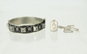 Silver Plated Bangle, Marked Alpacca Together With A Silver St Christopher Pendant And Chain