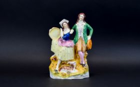 Staffordshire - Multi Coloured Mid 19th Century Figure Group ' Esmeralda and Gringorie ' From The